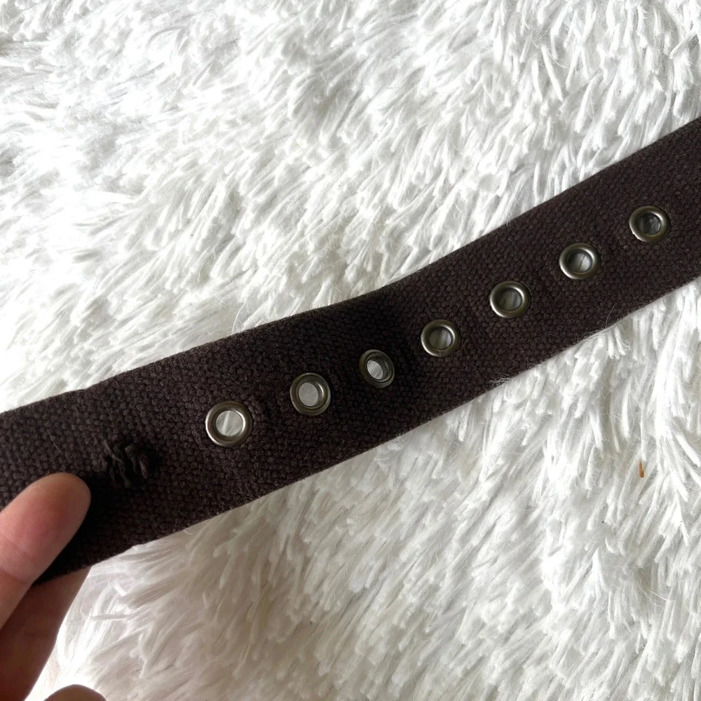 American Eagle Outfitters Canvas Belt Painted Eagle Leather Ends Size L
